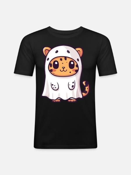 Leopard Halloween Comic Ghost - Men's Slim Fit T-Shirt - black