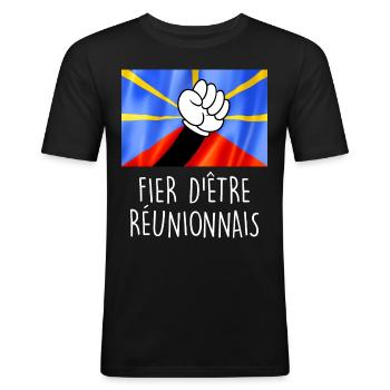 Fier d'être réunionnais Cadeau Drapeau Réunion - T-shirt près du corps Homme - noir - Devant - Nik (191cm)