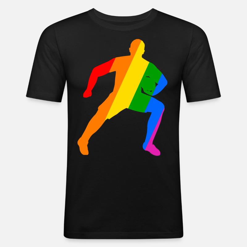 Rugby Power im Regenbogen - Männer Slim Fit T-Shirt - Schwarz