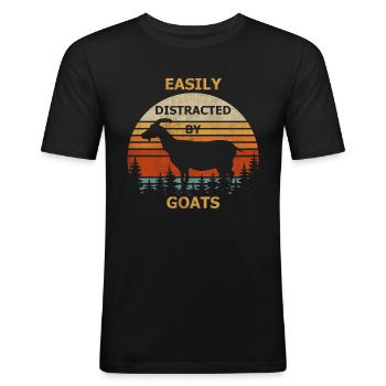 Retro Vintage Easily Distracted By Goats - Männer Slim Fit T-Shirt - Schwarz - Vorne - Nik (191cm)