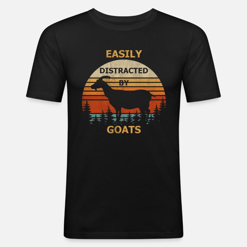 Retro Vintage Easily Distracted By Goats - Männer Slim Fit T-Shirt - Schwarz