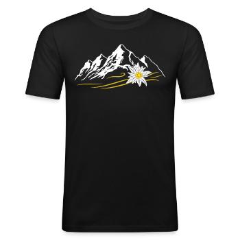Berglandschaft mit einem Edelweiss - Männer Slim Fit T-Shirt - Schwarz - Vorne - Nik (191cm)