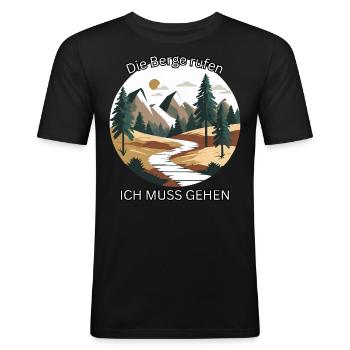 The Mountains Are Calling – Hiking & Adventure - Men's Slim Fit T-Shirt - black - Front - Nik (191cm)