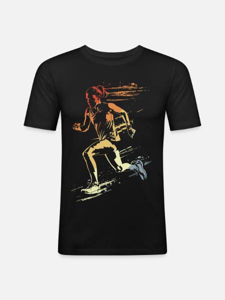 Female runner retro style - Men's Slim Fit T-Shirt - black