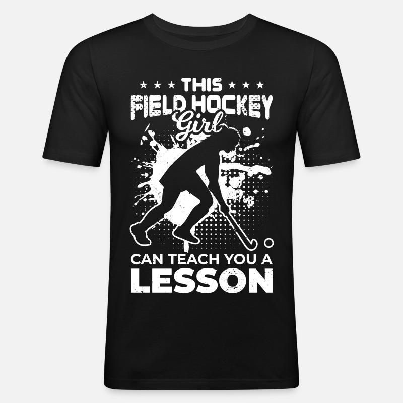 Hockey Mädchen - Männer Slim Fit T-Shirt - Schwarz