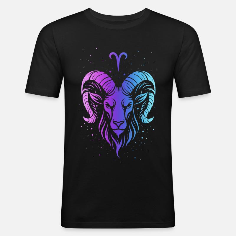 Widder: Neon-Tierkreisgeist - Männer Slim Fit T-Shirt - Schwarz
