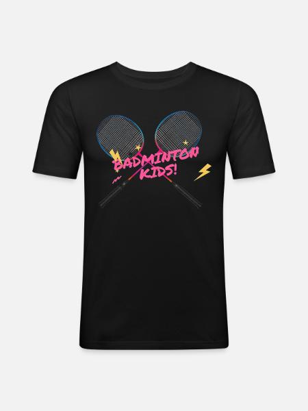 Badminton Kids Neon Schläger - Männer Slim Fit T-Shirt - Schwarz