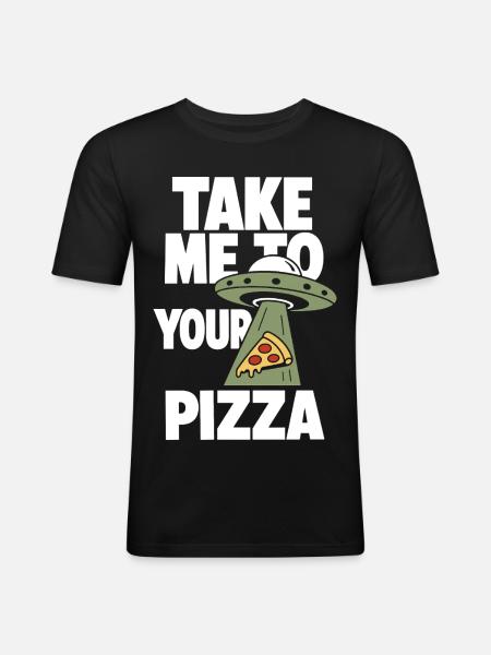 Take Me to Your Pizza UFO - Men's Slim Fit T-Shirt - black