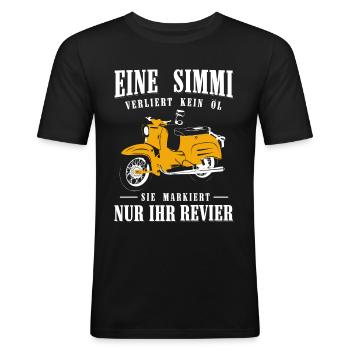 Schwalbe, Eine Simmi leckt nicht,Markiert Revier - Männer Slim Fit T-Shirt - Schwarz - Vorne - Nik (191cm)