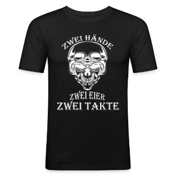 Zwei Hände, Zwei Eier, zwei Takte Rocker Totenkopf - Männer Slim Fit T-Shirt - Schwarz - Vorne - Nik (191cm)