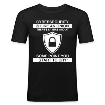 Conception de cybersécurité pour la sécurité informatique et les pirates informatiques - T-shirt près du corps Homme - noir - Devant - Nik (191cm)