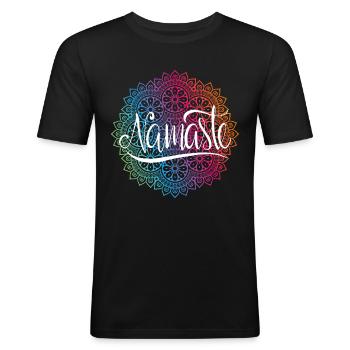 Namaste Mandala Yoga Méditation Amour Relax Cadeaux - T-shirt près du corps Homme - noir - Devant - Nik (191cm)