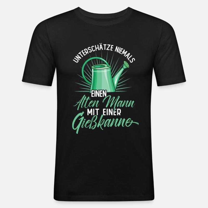 Alter Mann mit einer Gießkanne - Männer Slim Fit T-Shirt - Schwarz