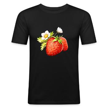 Fleur de fraise - T-shirt près du corps Homme - noir - Devant - Nik (191cm)