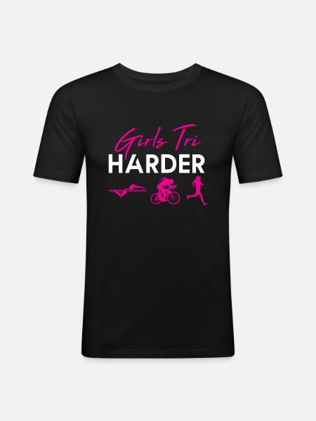 Grils Tri Harder Triathlon - Men's Slim Fit T-Shirt - black