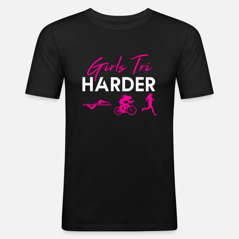 Grils Tri Harder Triathlon - Männer Slim Fit T-Shirt - Schwarz