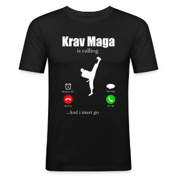 KravMaga - Männer Slim Fit T-Shirt - Schwarz - Vorne - Nik (191cm)