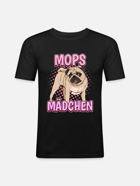 Mops Mädchen - Männer Slim Fit T-Shirt - Schwarz