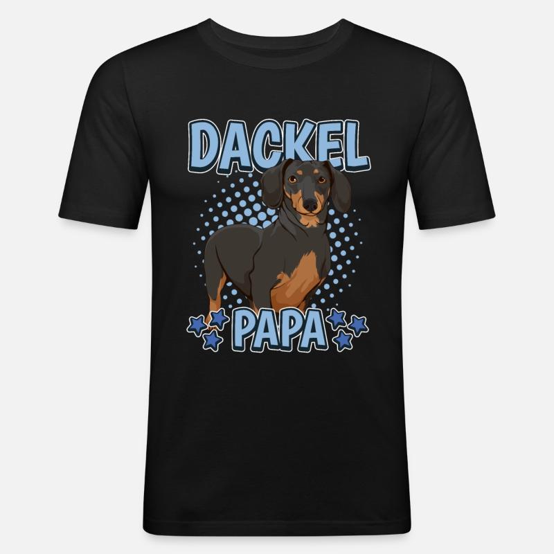 Dackel Papa - Männer Slim Fit T-Shirt - Schwarz