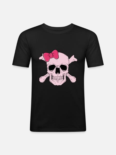 Femmina di cranio con fiocco rosa - Maglietta aderente da uomo - nero