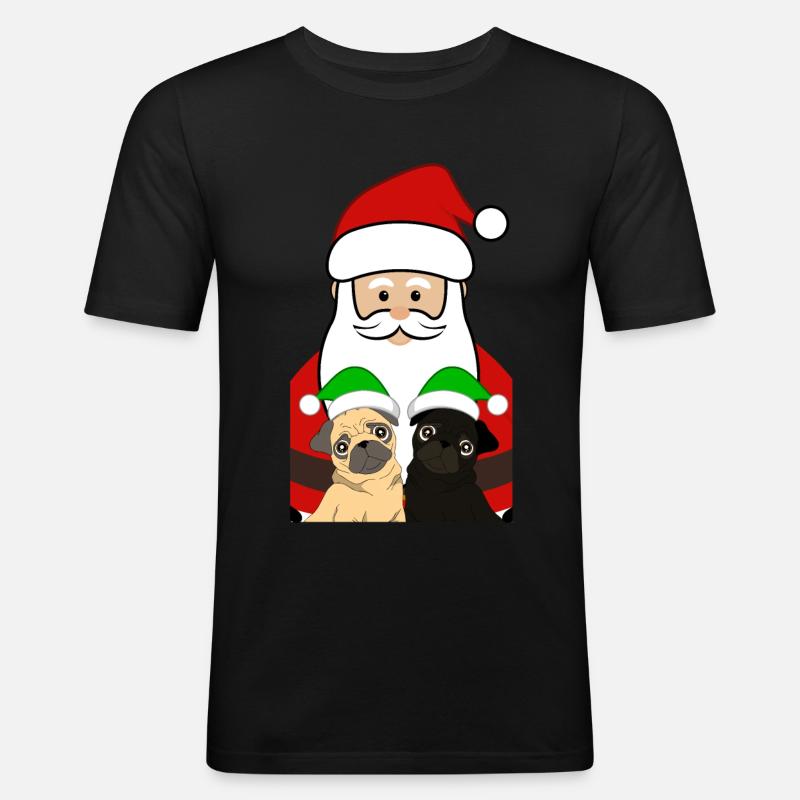 Weihnachtsmann mit Möpse Mops Geschenk - Männer Slim Fit T-Shirt - Schwarz