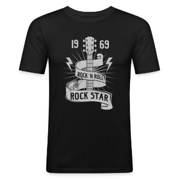 Rock Star Est. 1969 Shirt Gitarre 50. Geburtstag - Männer Slim Fit T-Shirt - Schwarz - Vorne - Nik (191cm)