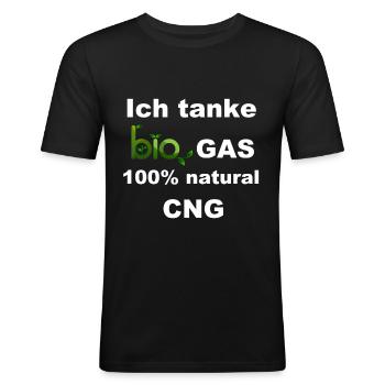 Ich tanke Bio Gas 100% natural CNG - Männer Slim Fit T-Shirt - Schwarz - Vorne - Nik (191cm)