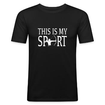 Tir à l'arc, sports de tir, arc - T-shirt près du corps Homme - noir - Devant - Nik (191cm)
