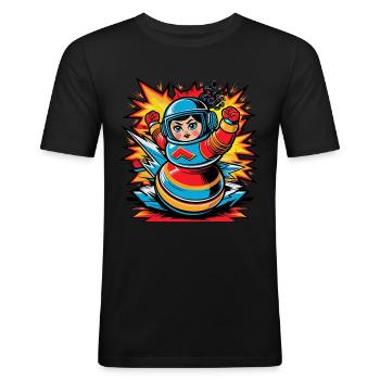 Action Matrjoschka - Männer Slim Fit T-Shirt - Schwarz - Vorne - Nik (191cm)