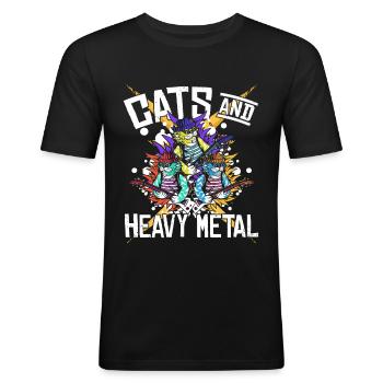 Cats & Heavy Metal - Männer Slim Fit T-Shirt - Schwarz - Vorne - Nik (191cm)