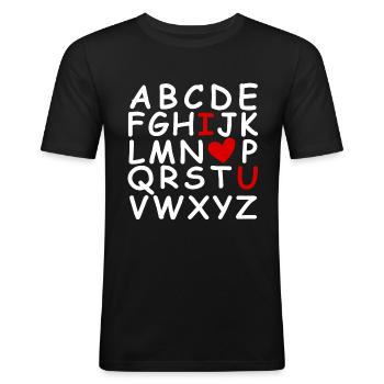 Alphabet ABC I Love You Valentines Day Heart - T-shirt près du corps Homme - noir - Devant - Nik (191cm)