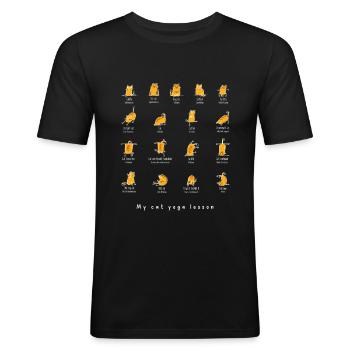 My cat yoga lesson Chats Yoga Heure Cool Fun - T-shirt près du corps Homme - noir - Devant - Nik (191cm)