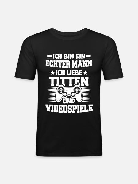 Gaming Mann Titten Gamer - Männer Slim Fit T-Shirt - Schwarz