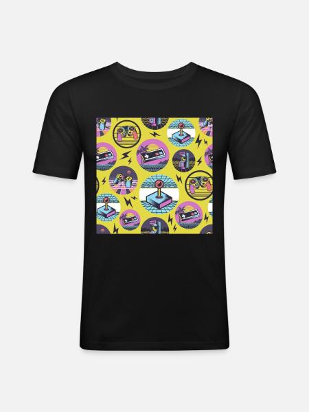 Retro Gaming Geek Gamer 80s - Men's Slim Fit T-Shirt - black