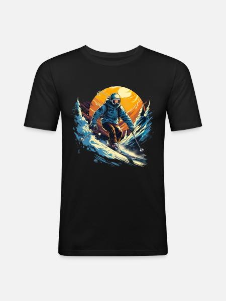 Skifahren Winterspaß - Männer Slim Fit T-Shirt - Schwarz