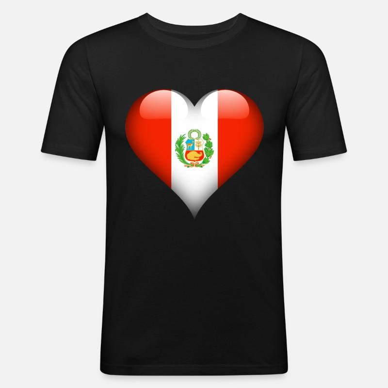 Drapeau péruvien coeur Pérou - T-shirt près du corps Homme - noir