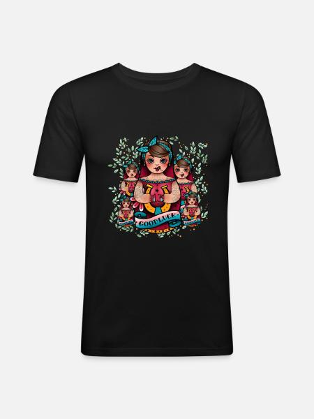 Poupée Matrouchka Russie Babouchka - T-shirt près du corps Homme - noir