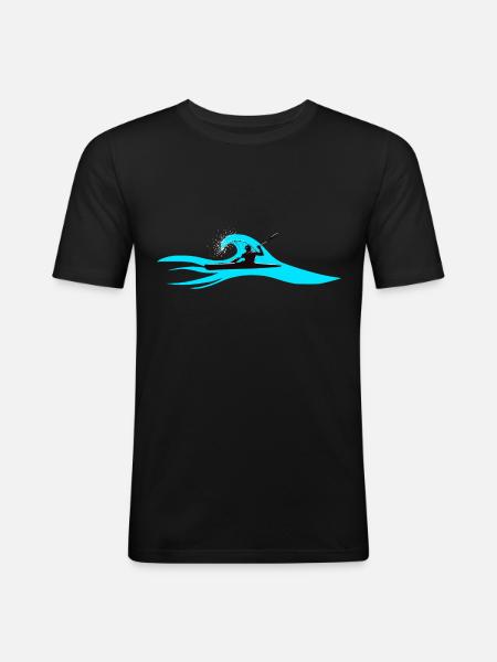 Paddler in wave - Men's Slim Fit T-Shirt - black