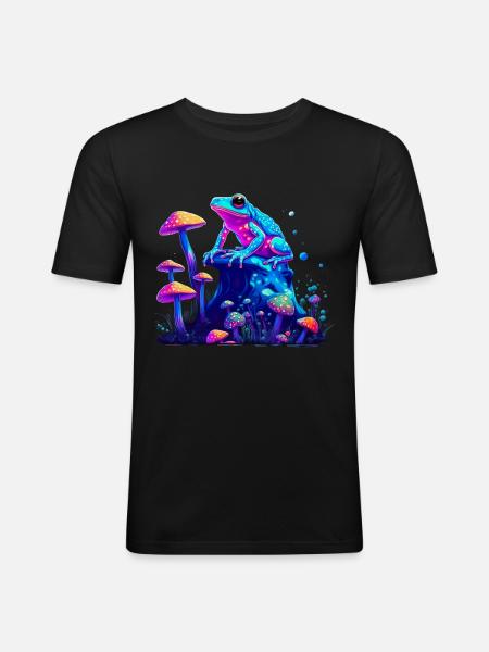 Ästhetischer Frosch Pilze Frösche - Männer Slim Fit T-Shirt - Schwarz