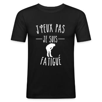 j peux pas je suis fatigué - T-shirt près du corps Homme - noir - Devant - Nik (191cm)