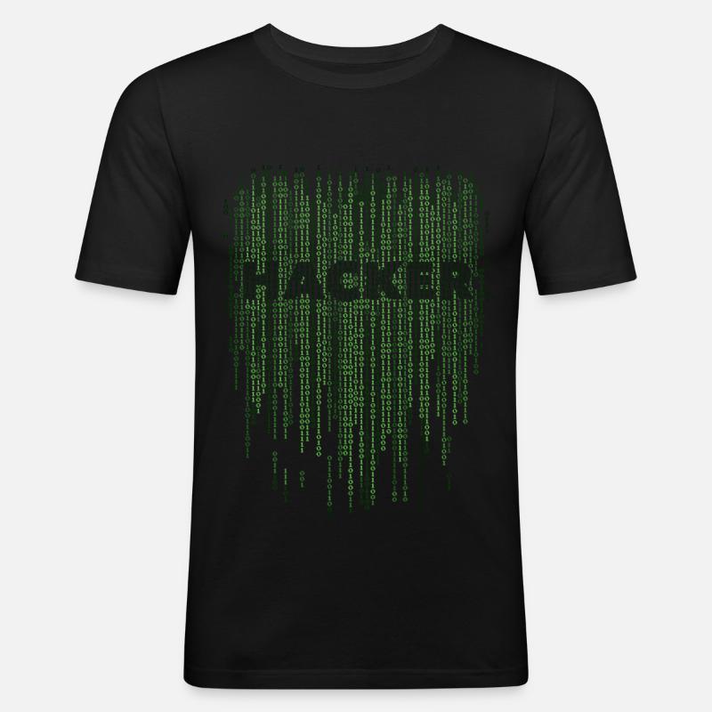 Hacker Matrix - Männer Slim Fit T-Shirt - Schwarz
