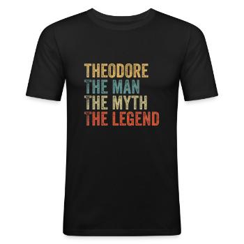 Theodore the man the myth - Men's Slim Fit T-Shirt - black - Front - Nik (191cm)