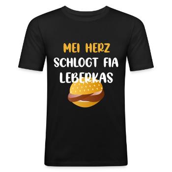 Leberkäse Bayrische Fleischkäsebrötchen Sprüche - Männer Slim Fit T-Shirt - Schwarz - Vorne - Nik (191cm)