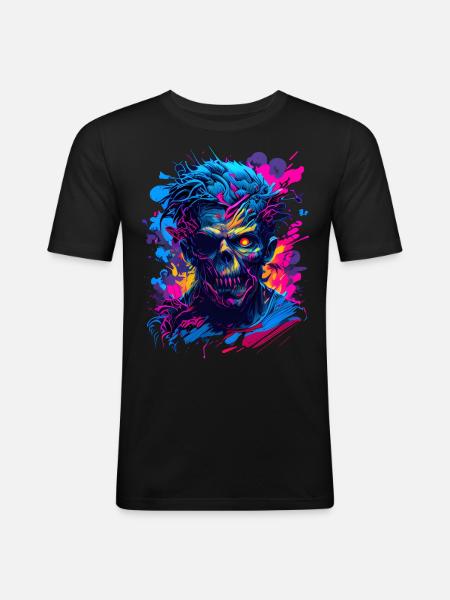 Zombie Head - Männer Slim Fit T-Shirt - Schwarz