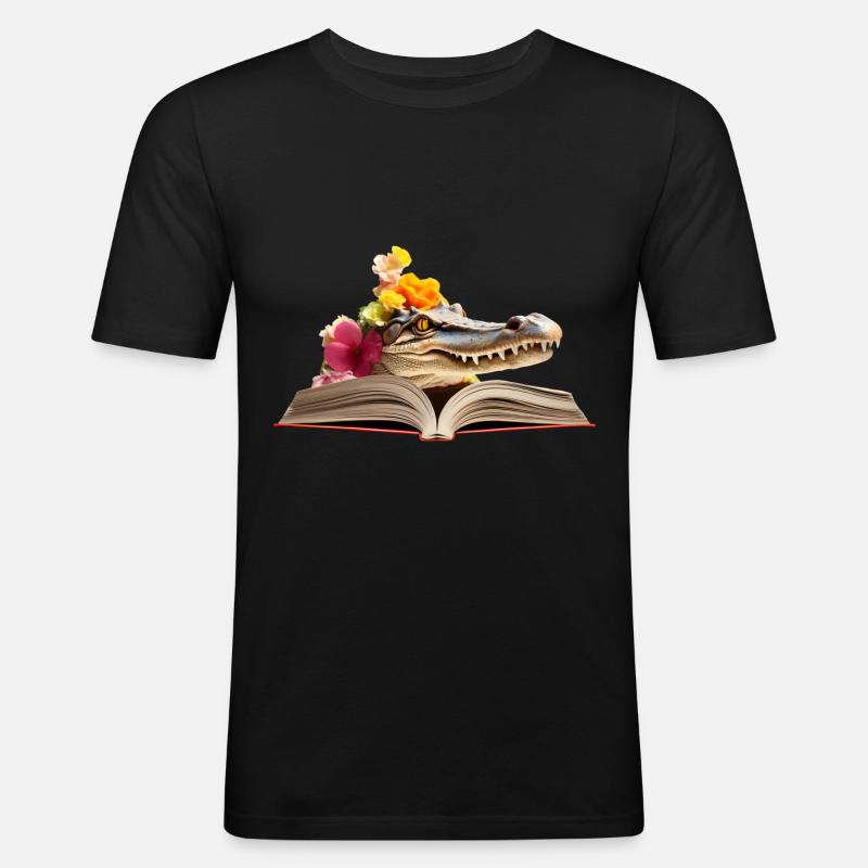 Krokodil Lesen Buch - Männer Slim Fit T-Shirt - Schwarz
