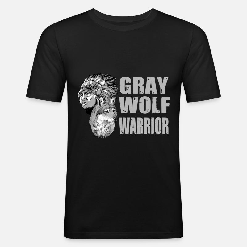 Wolf - Männer Slim Fit T-Shirt - Schwarz