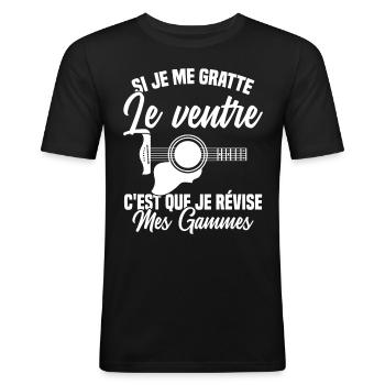Si je me gratte le ventre humour guitariste - T-shirt près du corps Homme - noir - Devant - Nik (191cm)