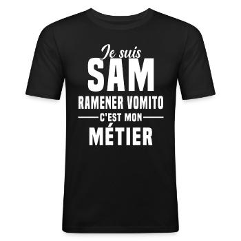 Cadeau drôle alcool je suis humour soirée vomito - T-shirt près du corps Homme - noir - Devant - Nik (191cm)