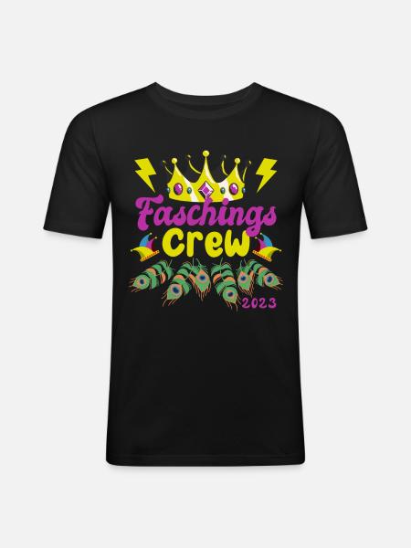 Faschings Crew | Krone & Pfau - Männer Slim Fit T-Shirt - Schwarz