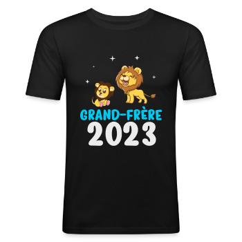 grand-frère 2023 grossesse - lion - T-shirt près du corps Homme - noir - Devant - Nik (191cm)